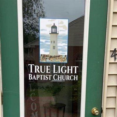 Front door of True Light Baptist Church in Bedford, NH