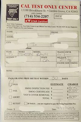 CALI 1 Test Only Center