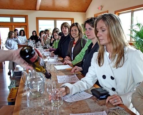 Wine tasting at Duck Walk Cellars.