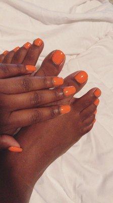 SNS nails. Orange color by Essie. Perfect summer color. Tam is the best!!