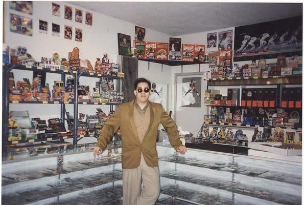 The single cards in the showcases, football & basketball to the left and baseball to the right in the store.