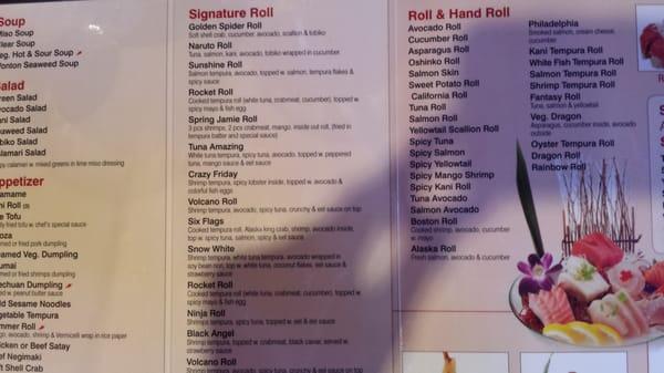 All you can eat Menu for $18. Includes more hot entrees on the back page
