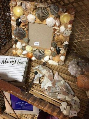 Shell Frames, Mirrors, Planters to brighten your day.