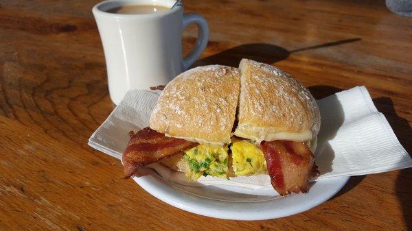 Breakfast Sandwich with coffee