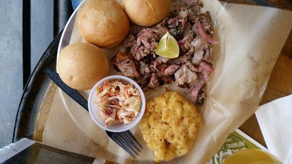 Cuban with slider buns, mac cake, and slaw