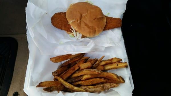 The flounder fillet sandwich and fries