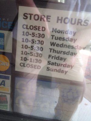 Hours - Closed Sun & Mon