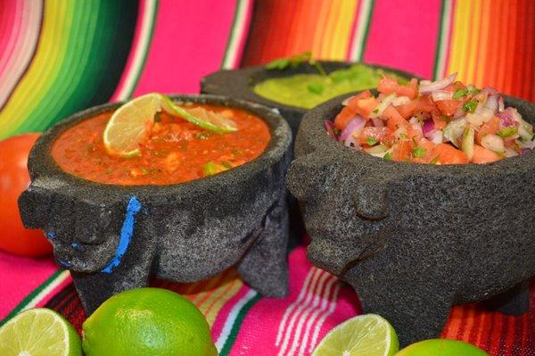 Green and red salsa. Guacamole