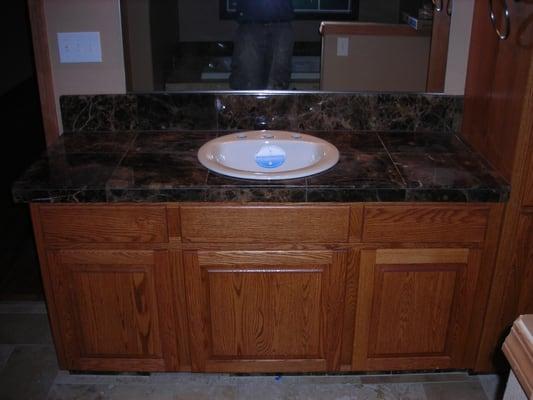Marble vanity.