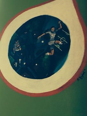 Original orange lead logo inspired artwork in the shop