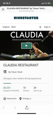 Claudia the pop up restaurant is trying to open a restaurant check there instagram for the link