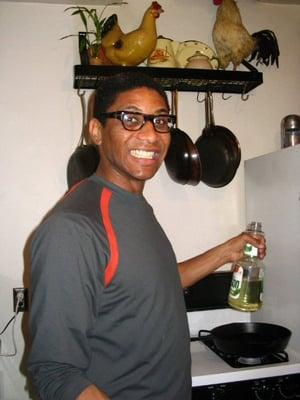 In the kitchen cooking....What else