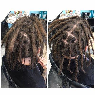 Dreadlock maintenance before and after