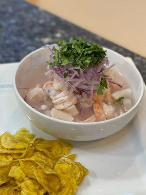 Ceviche, a South American dish of marinated raw fish or seafood