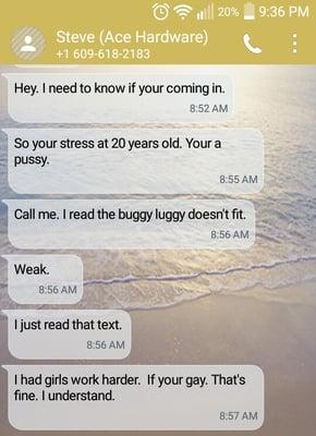 FOR ALL WHO GO TO THIS STORE, I had recently quit due to medical reasons and this is the OWNERS response to my leaving. VERY UNPROFESSIONAL