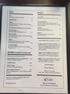 Menu as of Feb 2016