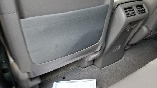 STained upholstery...no biggie, went to a carwash to have it removed with an extraction vac, but not what you expect to see