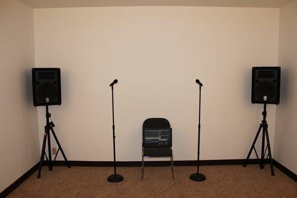 2 Rooms, 13x14, includes 12 channel Yamaha PA  and Sennheiser mics.