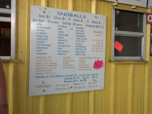 Snoball menu