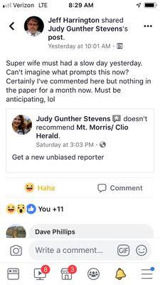 This s the review I gave them and the reporter Jeff smeared me on a Twp. FB site