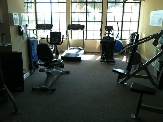 Fitness center looking out onto the pool