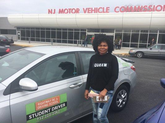 Precious  Congratulations passing  the   Road test this today at Eatontown  Today