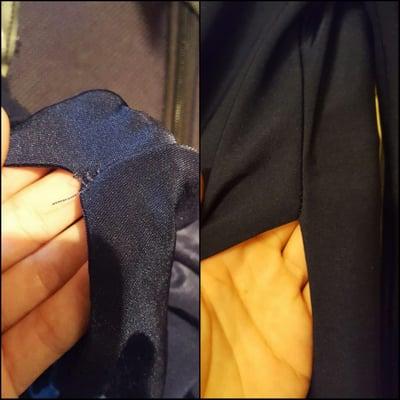 My dress, before and after, in just one of the areas where the threads were pulled. It looks perfect!