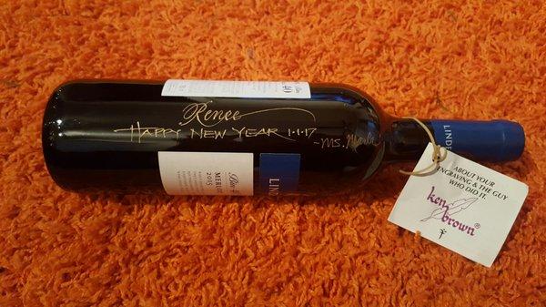 Engraved bottle of wine