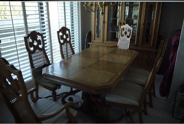 6 chair wood dinning table with matching dinning room buffet