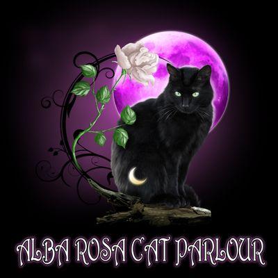Alba Rosa's official logo. Visit our shop at: www.albarosacats.com/official-meowchandise.html