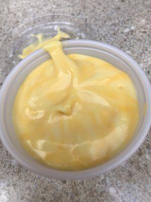 The cheddar cheese sauce, to be charitable, is bland.