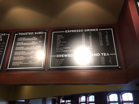 Menu (sorry about the glare)