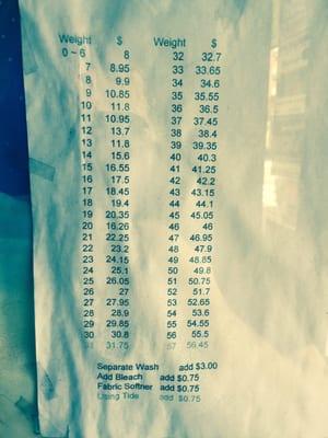 Prices for wash n fold