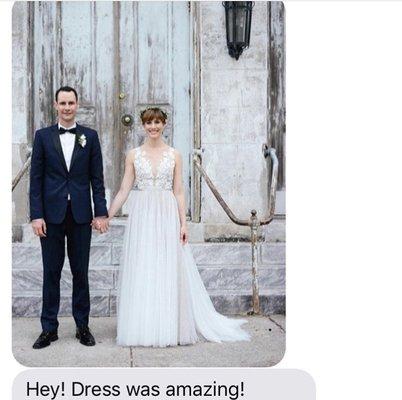 Hemmed
Resized
Lace replacement
Bustle