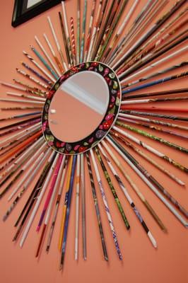 Eclectic mirror made from magazines by Bette Commander