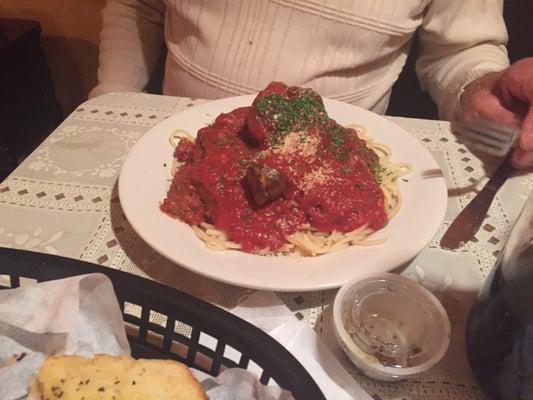 Nice portion of spaghetti with hot sausage and meat sauce