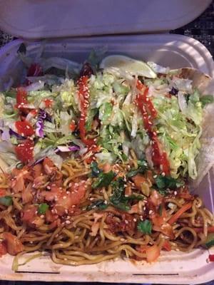 Tofu tacos and noodles