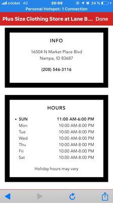 Hours and location 2 Dec 2019