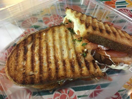 Fresh mozzarella, tomato and basil panini