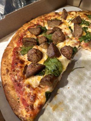 One-topping pizza: meatball (they added the spinach). Pretty good.