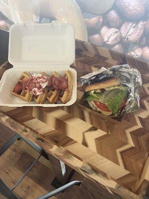 Strawberry Waffle on the left Crispy Chicken on the right