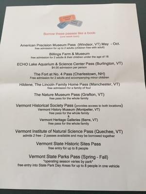 Passes to museums and parks that you can check out for 1 week at a time! 2016