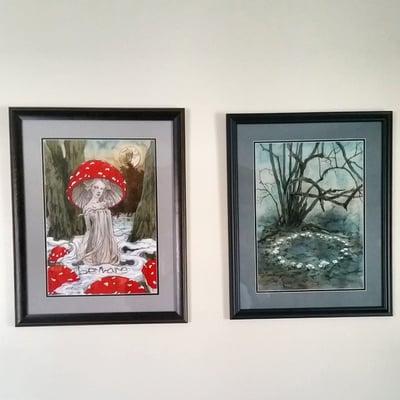 Two framed, double matted art prints with UV glass. (Artwork by Liga Klavina)