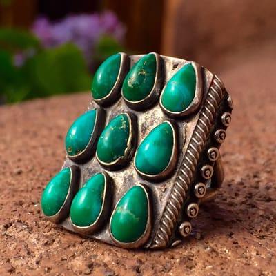 1920s silver turquoise pueblo ring.