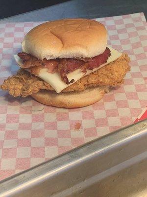 Fried chicken bacon cheese sandwich