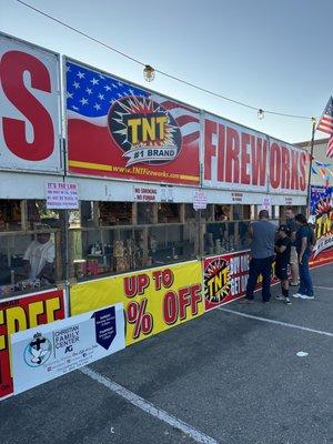 TNT fireworks stand setup in parking lot
