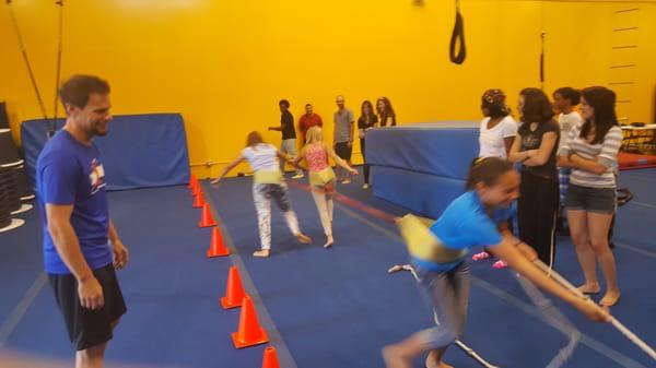 Burning off energy with the bungee Tug-o-War!