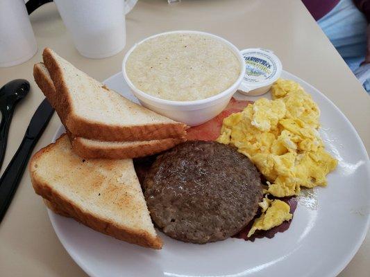 Egg plate with sausage.