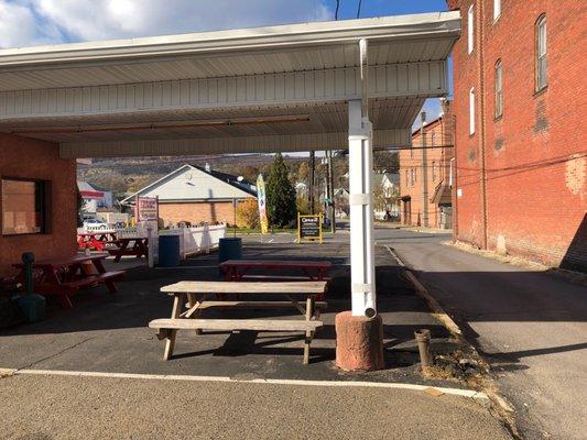 Outside covered seating