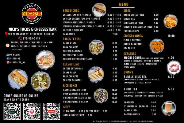 Check out our menu. You can order on-site or online thru #bellevillebites #ubereats #doordash and #grubhub